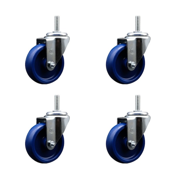 4 Inch Solid Polyurethane Wheel Swivel 34 Inch Threaded Stem Caster Set Service Caster